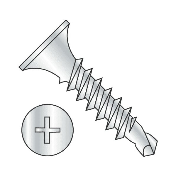Newport Fasteners Self-Drilling Screw, #6 x 1 in, Zinc Plated Steel Flat Head Phillips Drive, 7000 PK 750950-7000 - main
